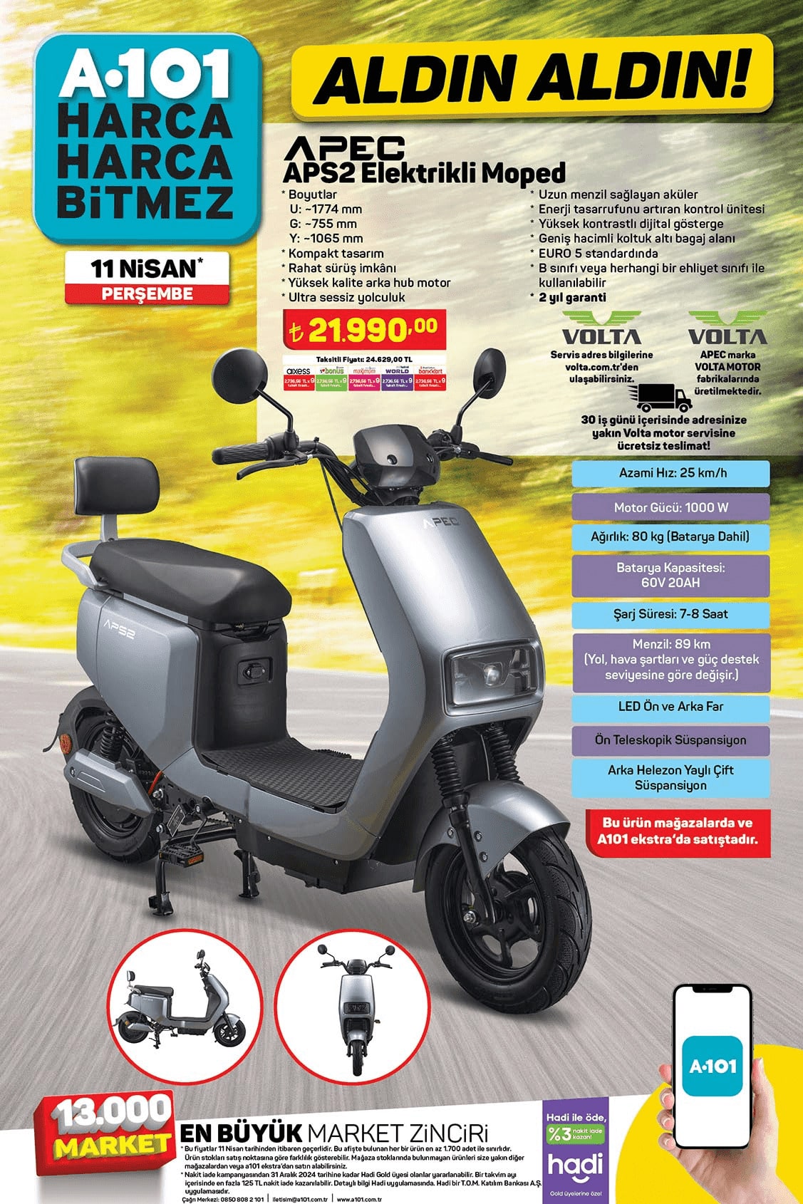 A101 11 Nisan 2024 elektrikli moped