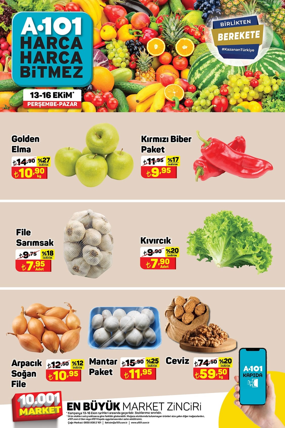 A101 13 - 16 Ekim 2022 meyve sebze fiyatları