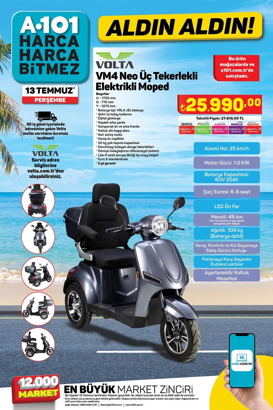 A101 13 Temmuz 2023 Volta elektrikli moped