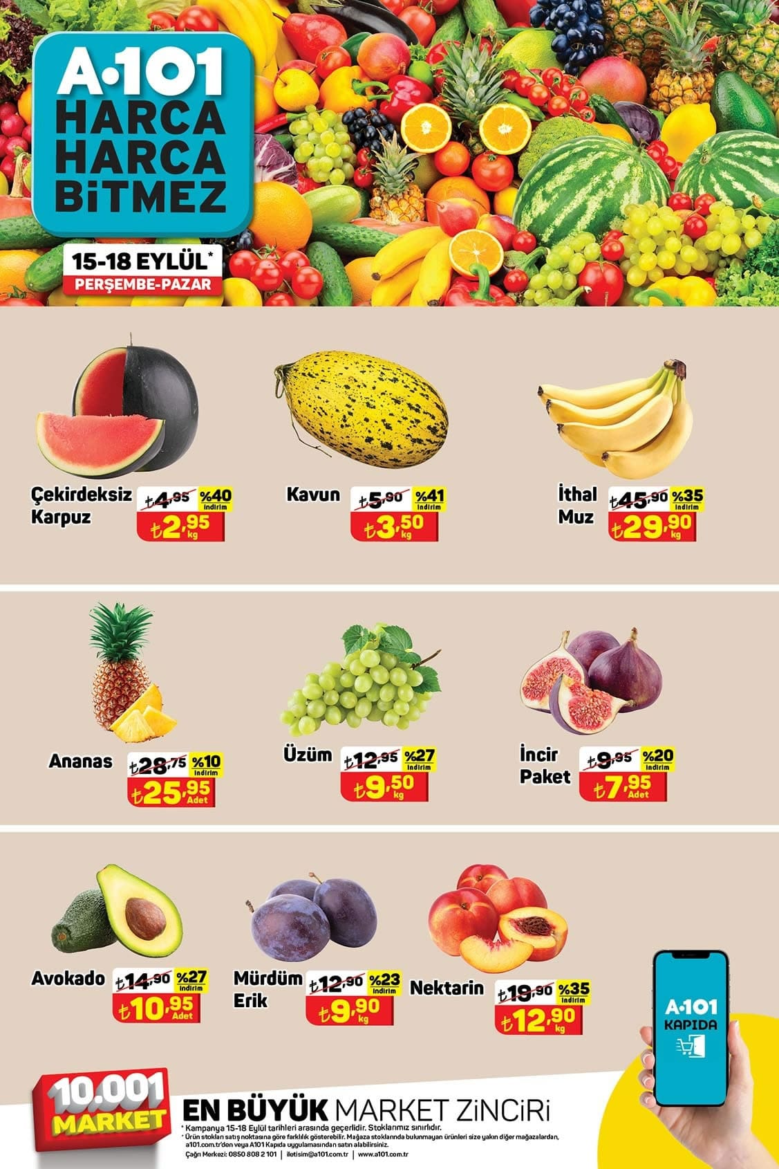 A101 15- 18 Eylül 2022 meyve sebze fiyatları