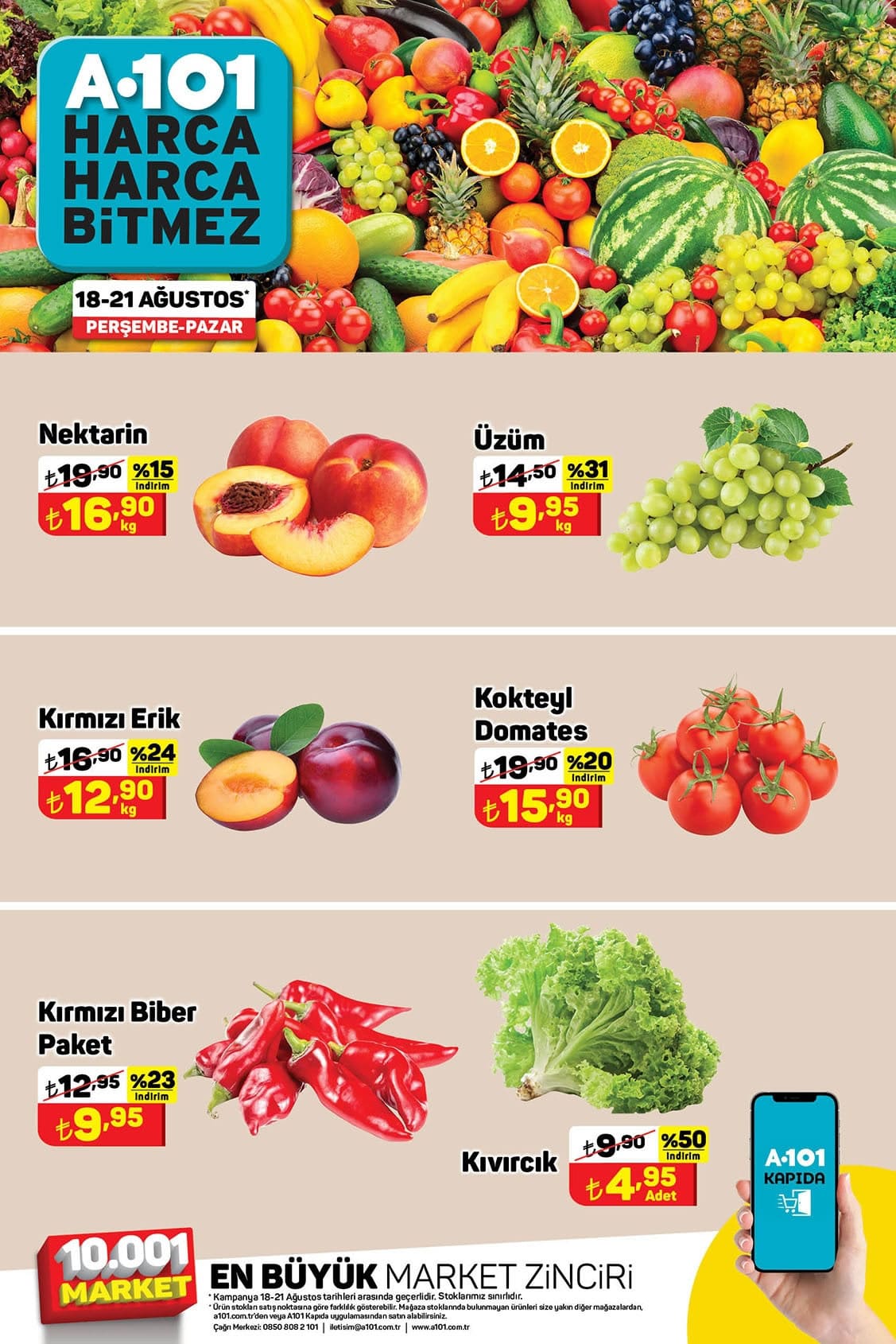 A101 18 - 21 Ağustos 2022 meyve sebze fiyatları