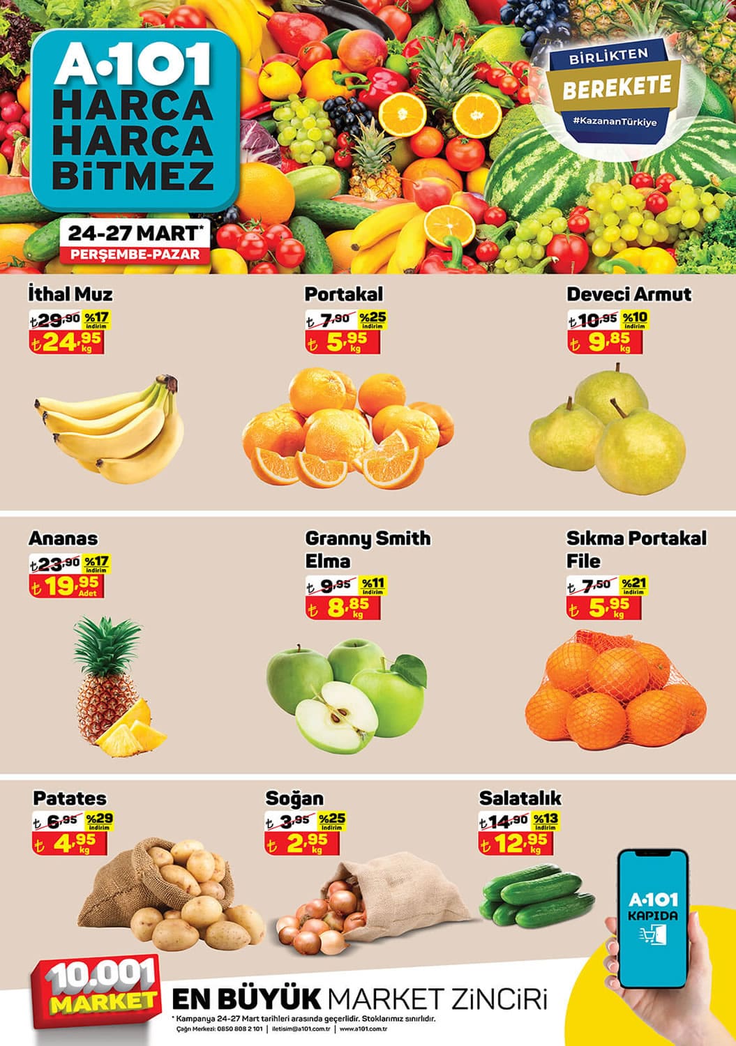 A101 24 - 27 Mart 2022 Meyve Sebze Fiyatları