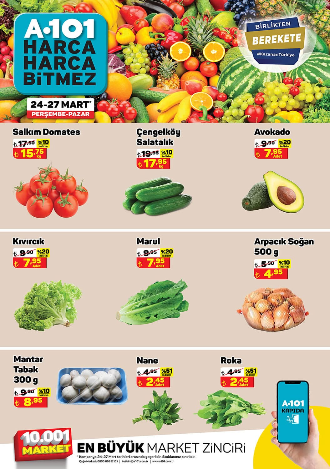 A101 24 - 27 Mart 2022 Meyve Sebze Fiyatları