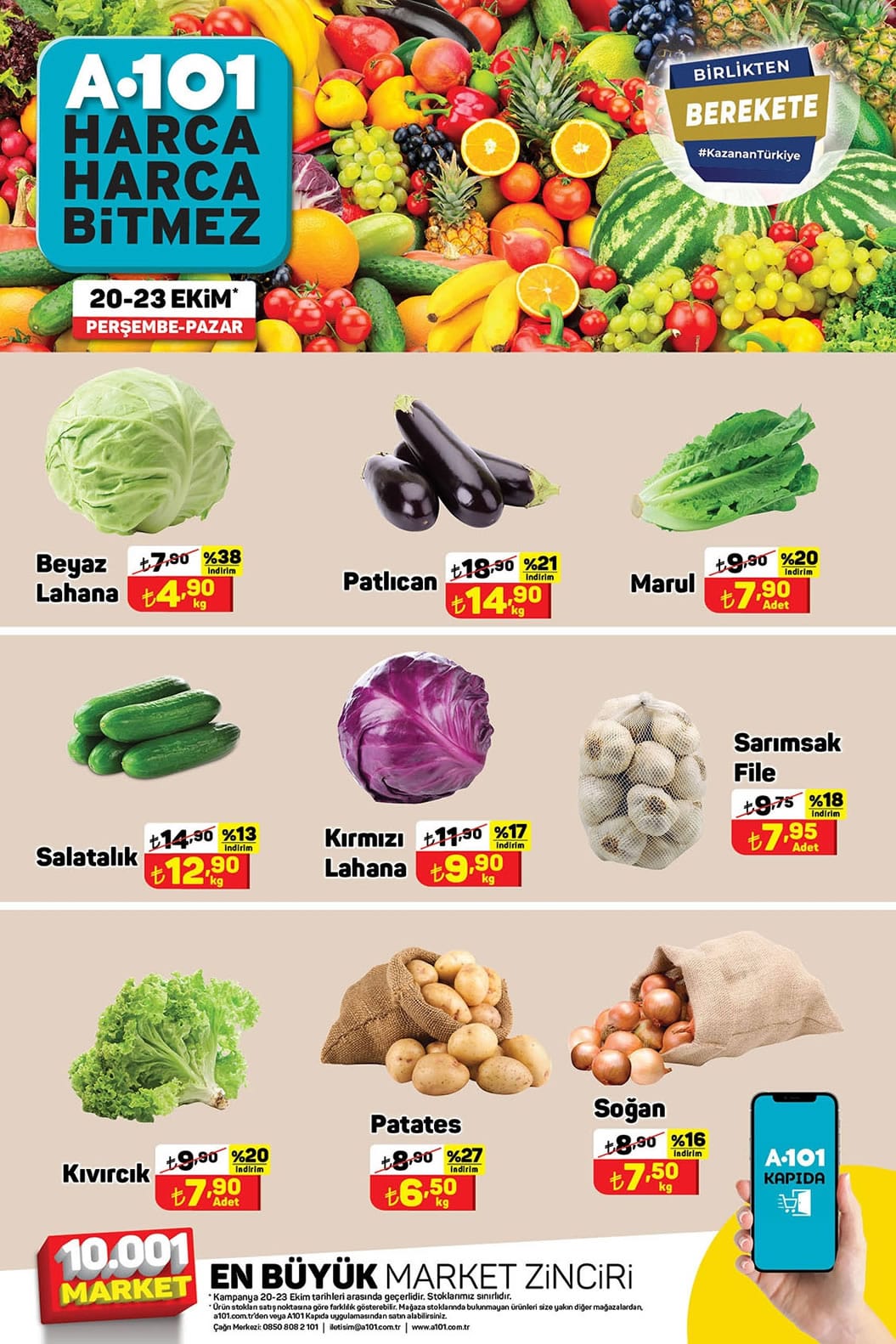 A101 20 - 23 Ekim 2022 meyve sebze fiyatları