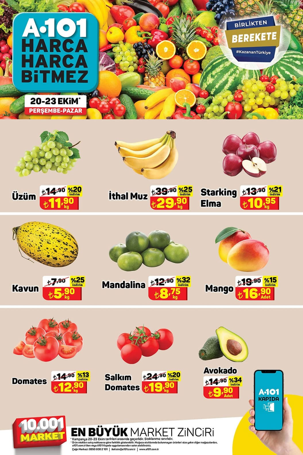 A101 20 - 23 Ekim 2022 meyve sebze fiyatları