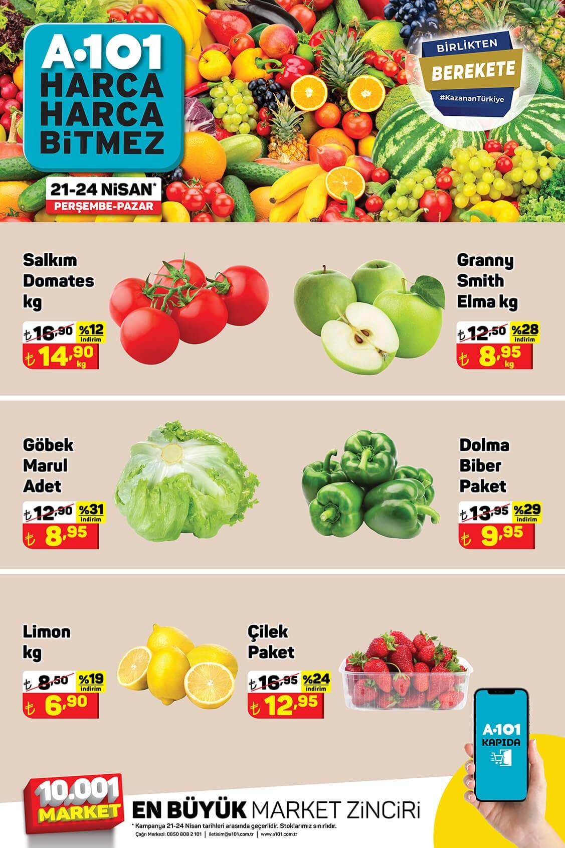 A101 21 - 24 Nisan 2022 meyve ve sebze fiyatları