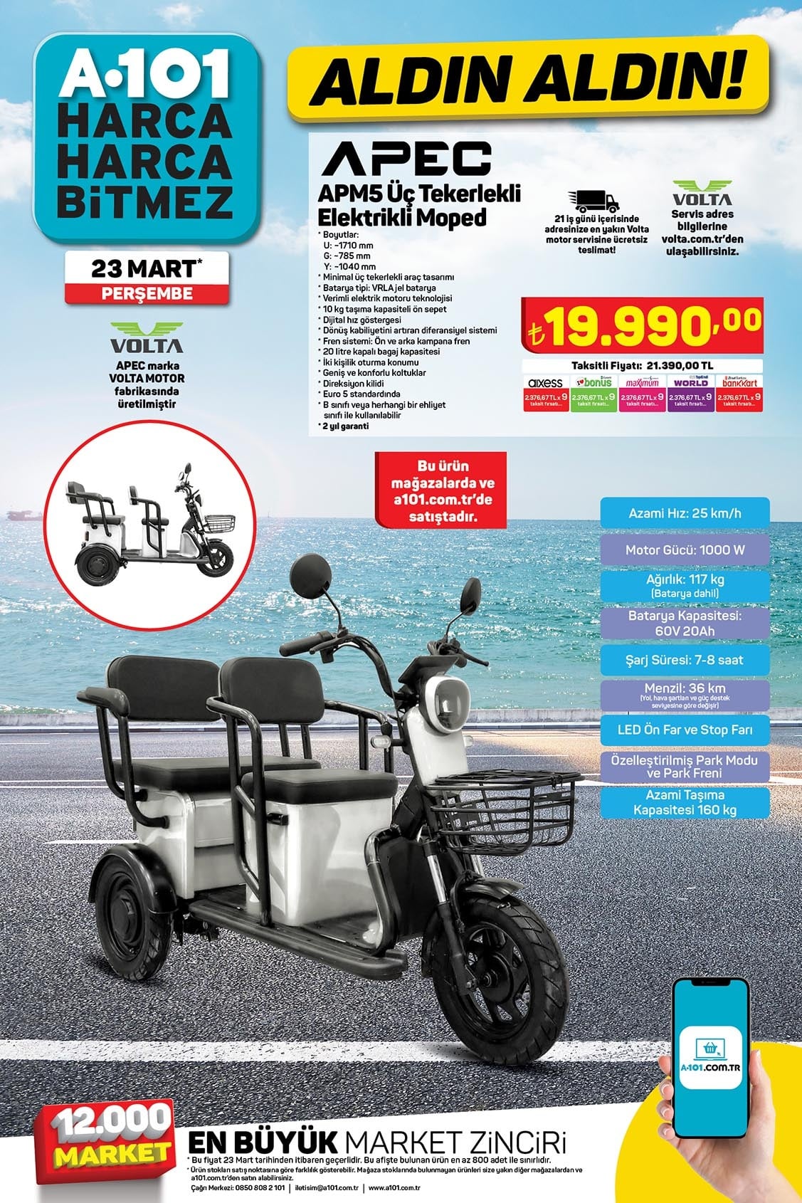 A101 23 Mart 2023 elektrikli moped