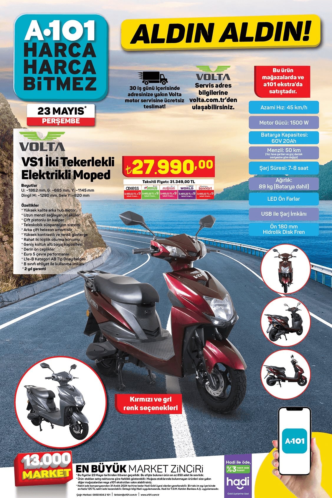 A101 23 Mayıs 2024 elektrikli moped