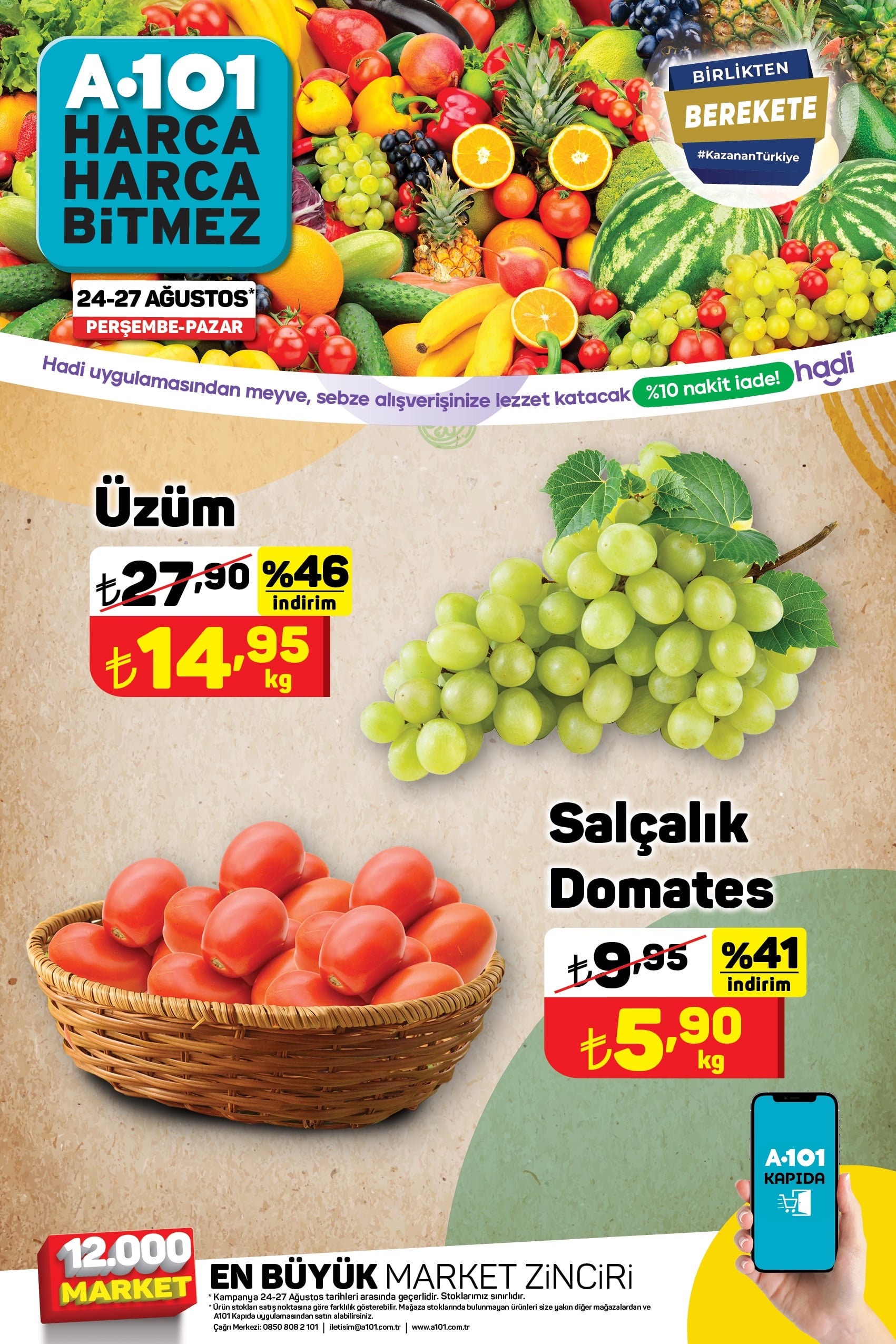 A101 24 - 27 Ağustos 2023 meyve sebze fiyatları