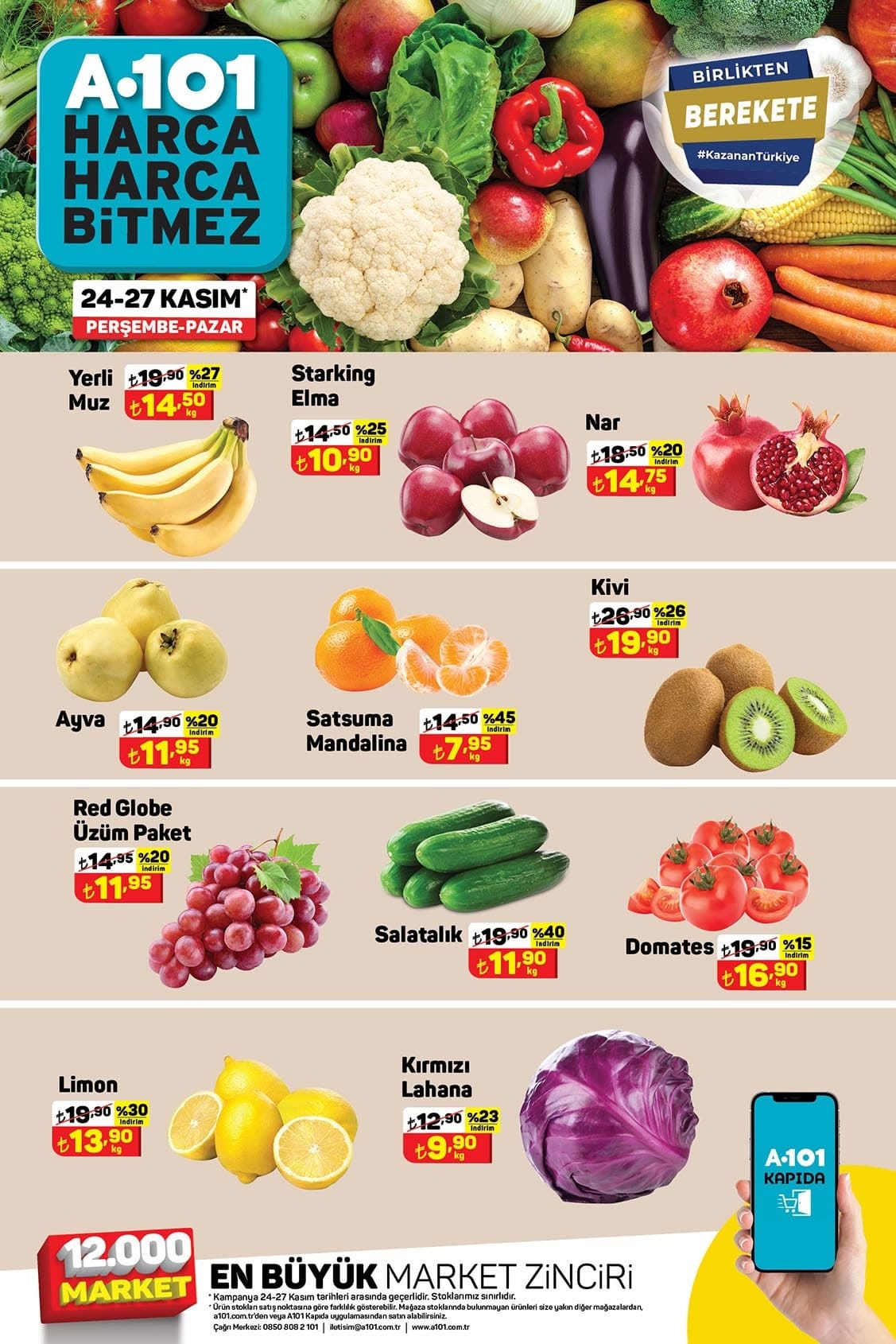 A101 24 - 27 Kasım 2022 meyve sebze fiyatları