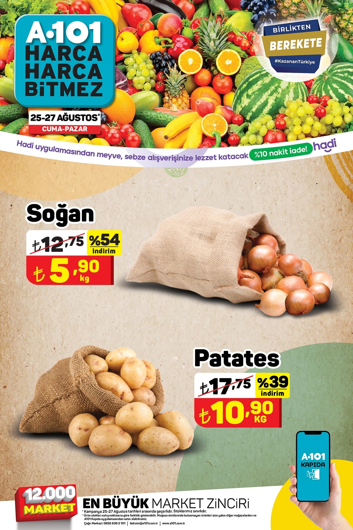 A101 25 - 27 Ağustos 2023 meyve sebze fiyatları