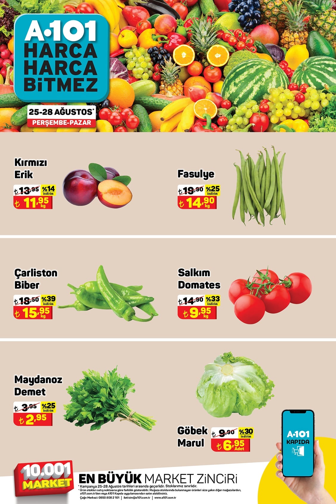 A101 25 - 28 Ağustos 2022 meyve sebze fiyatları