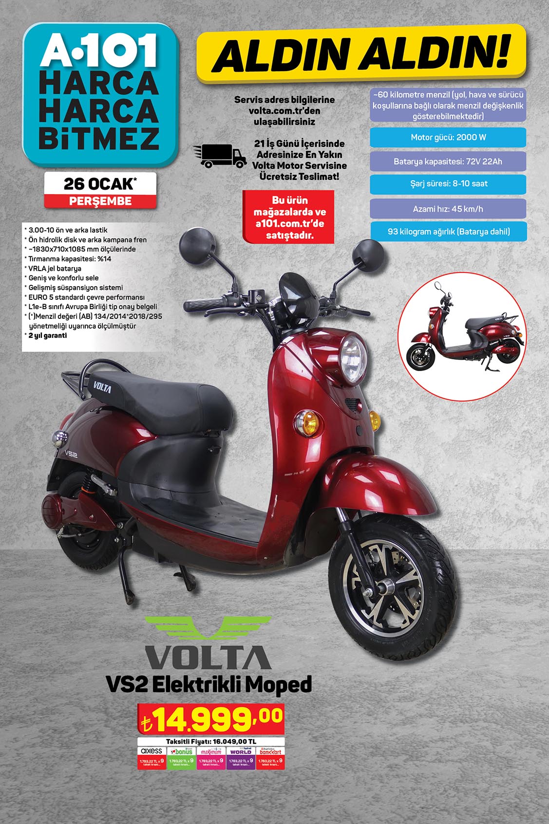 A101 26 Ocak 2023 Volta Elektrikli Moped