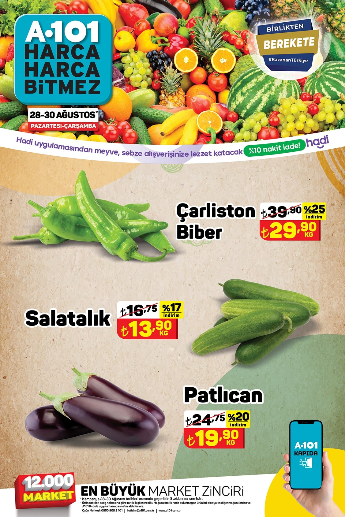 A101 28 - 30  Ağustos 2023 meyve sebze fiyatları