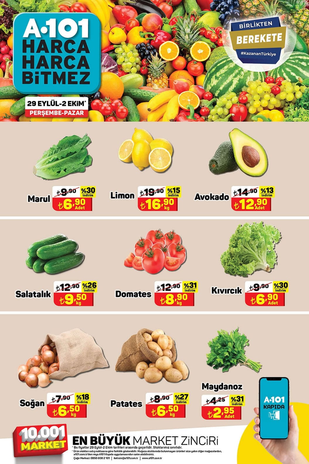 A101 29 Eylül - 2 Ekim 2022 meyve sebze fiyatları