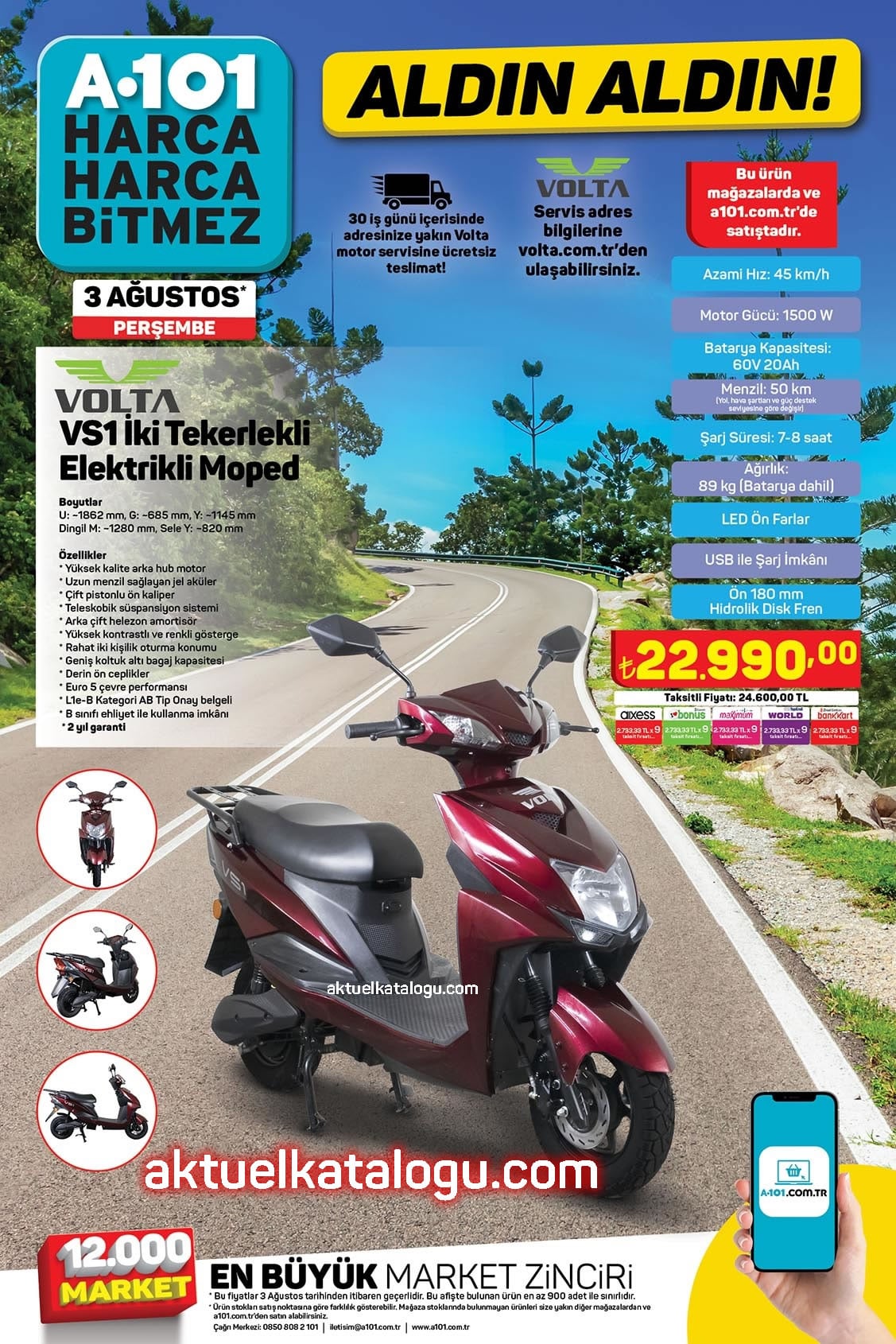 A101 3 Ağustos 2023 Volta VS1 Elektrikli Moped