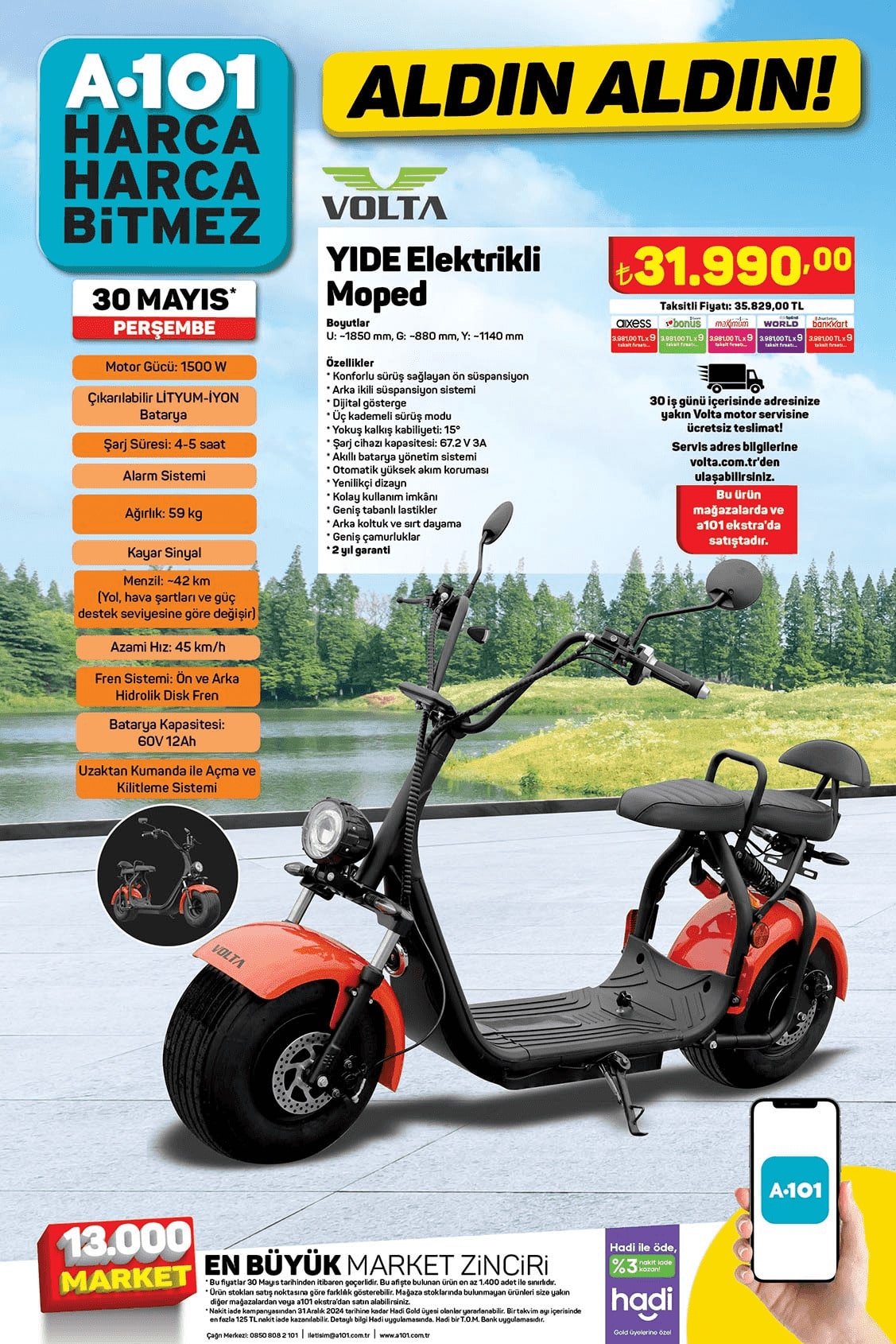 A101 Aktüel 30 Mayıs 2024 elektrikli moped