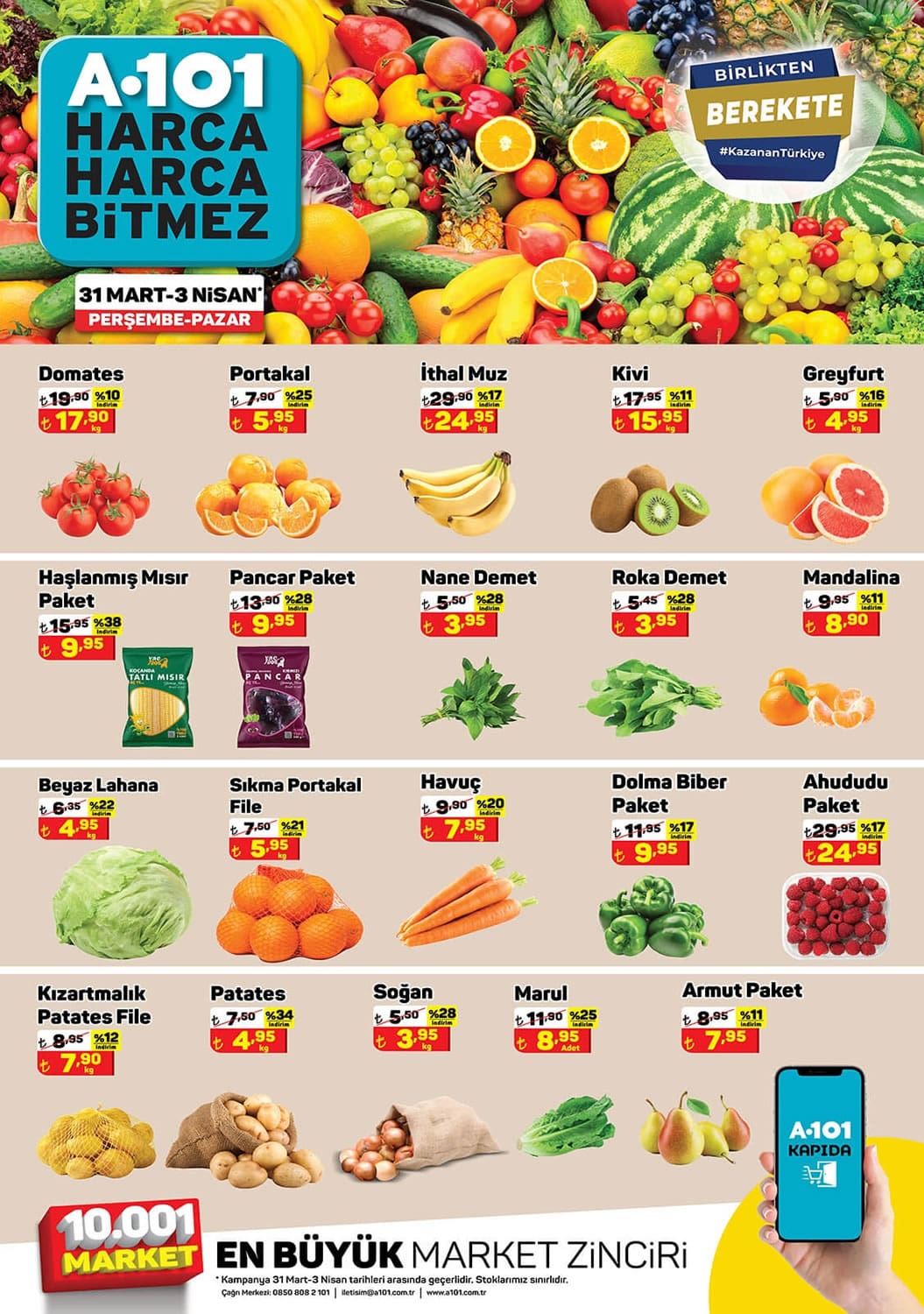 A101 31 Mart - 3 Nisan 2022 Meyve Sebze Fiyatları