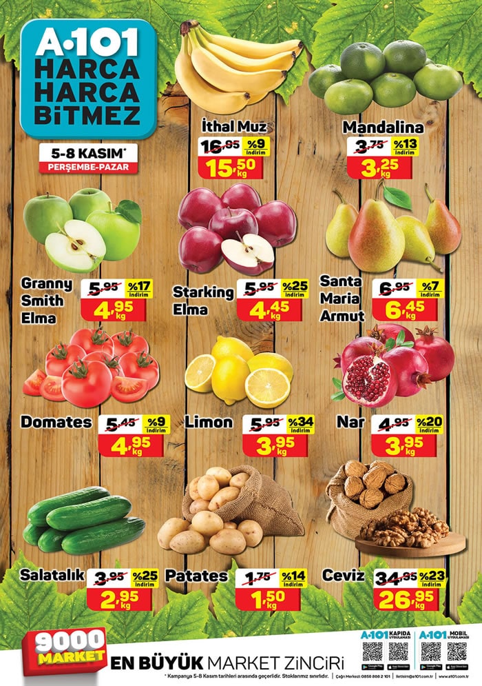 A101 5 - 8 Kasım 2020 meyve ve sebze fiyatları