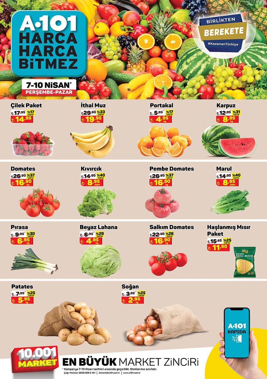 A101 7 - 10 Nisan 2022 Meyve ve Sebze Fiyatları