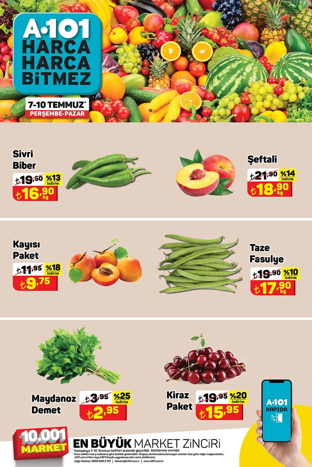 A101 7 - 10 Temmuz 2022 meyve sebze fiyatları