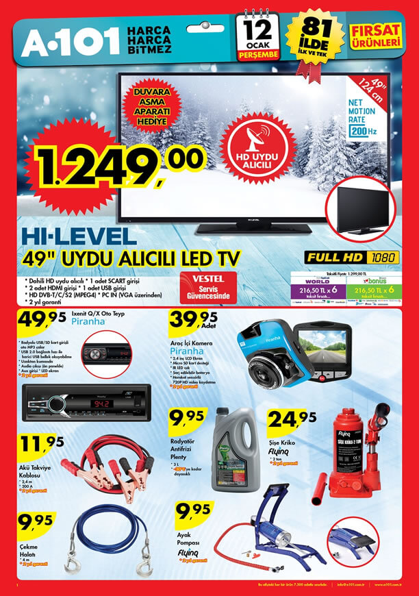 A101 Market 12 Ocak 2017 Katalogu - HI-LEVEL Uydu Alıcılı LED Tv