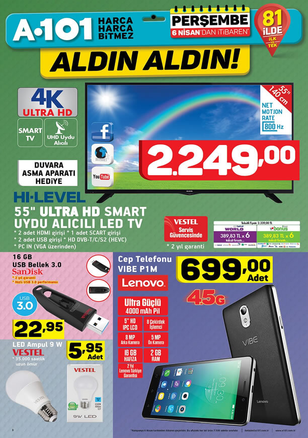 A101 Market 6 Nisan 2017 Katalogu - Lenovo Vibe Cep Telefonu