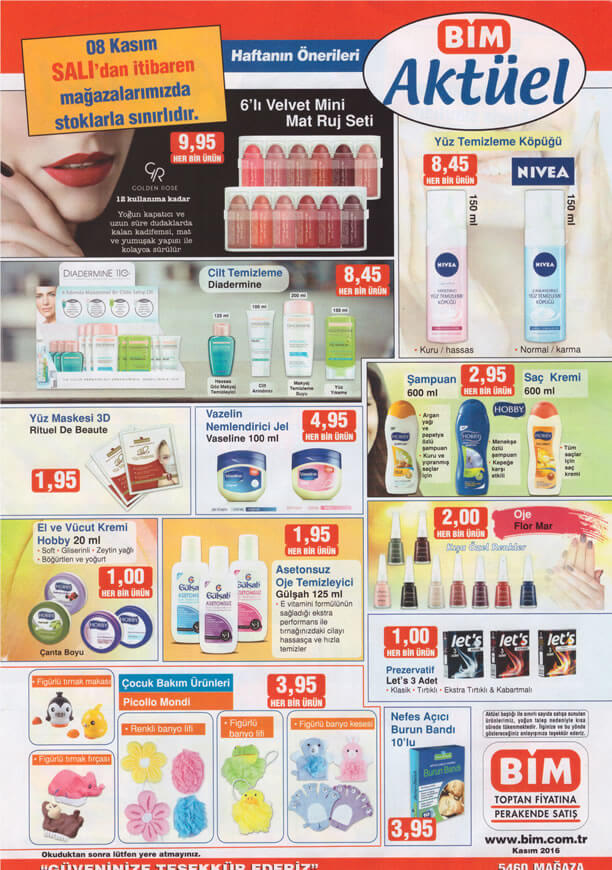 BİM 8 Kasım 2016 Aktüel Ürünler Katalogu - Kozmetik