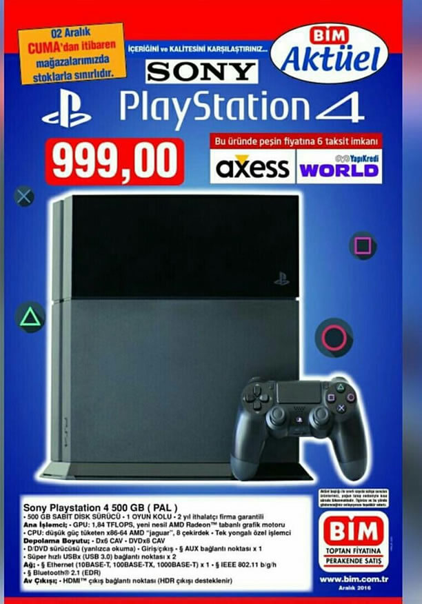 BİM Fırsatları 2 Aralık 2016 Katalogu - Sony PlayStation 4 500 GB