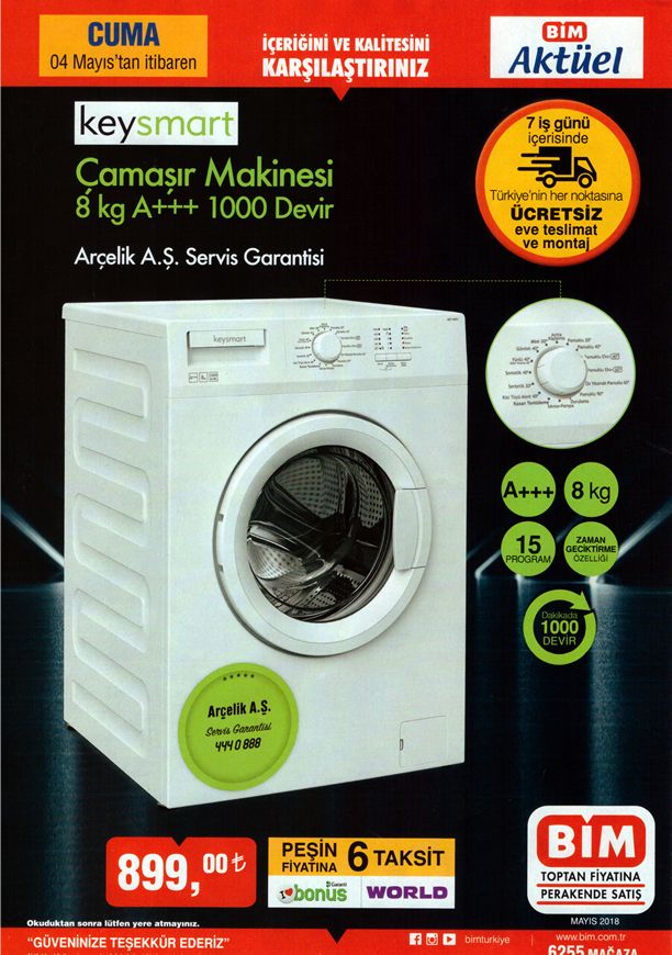 BİM Market 4 Mayıs 2018 Kataloğu - Keysmart Çamaşır Makinesi