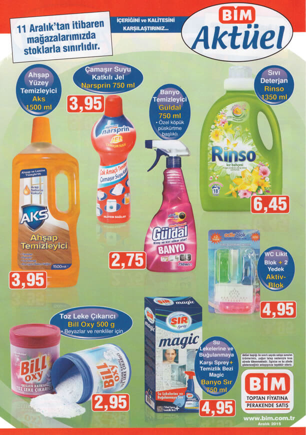 BİM Market İndirimleri 11 Aralık 2015 Broşürü - Temizlik Ürünleri