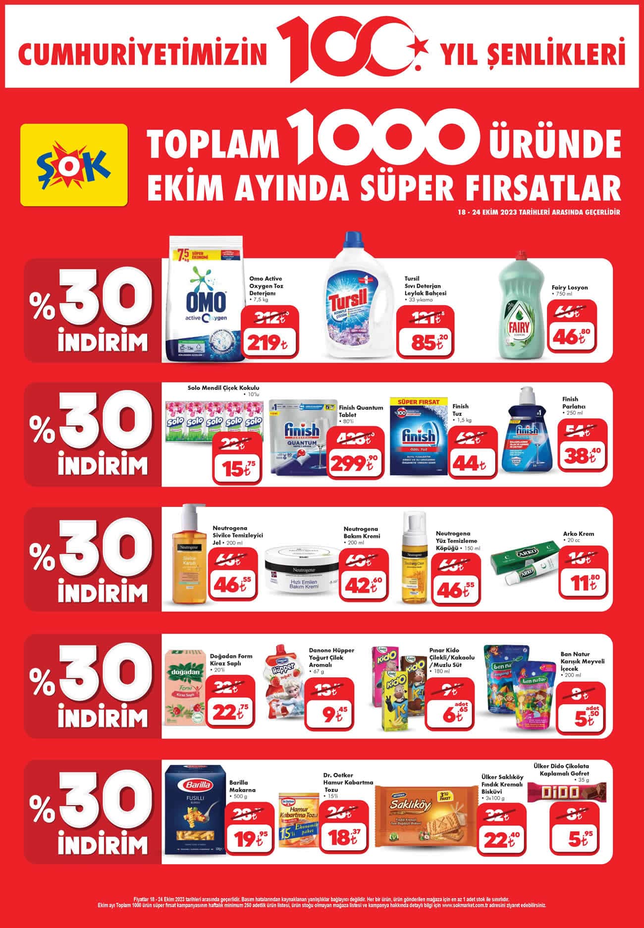 ŞOK 18 Ekim 2023 Cumhuriyet İndirimleri