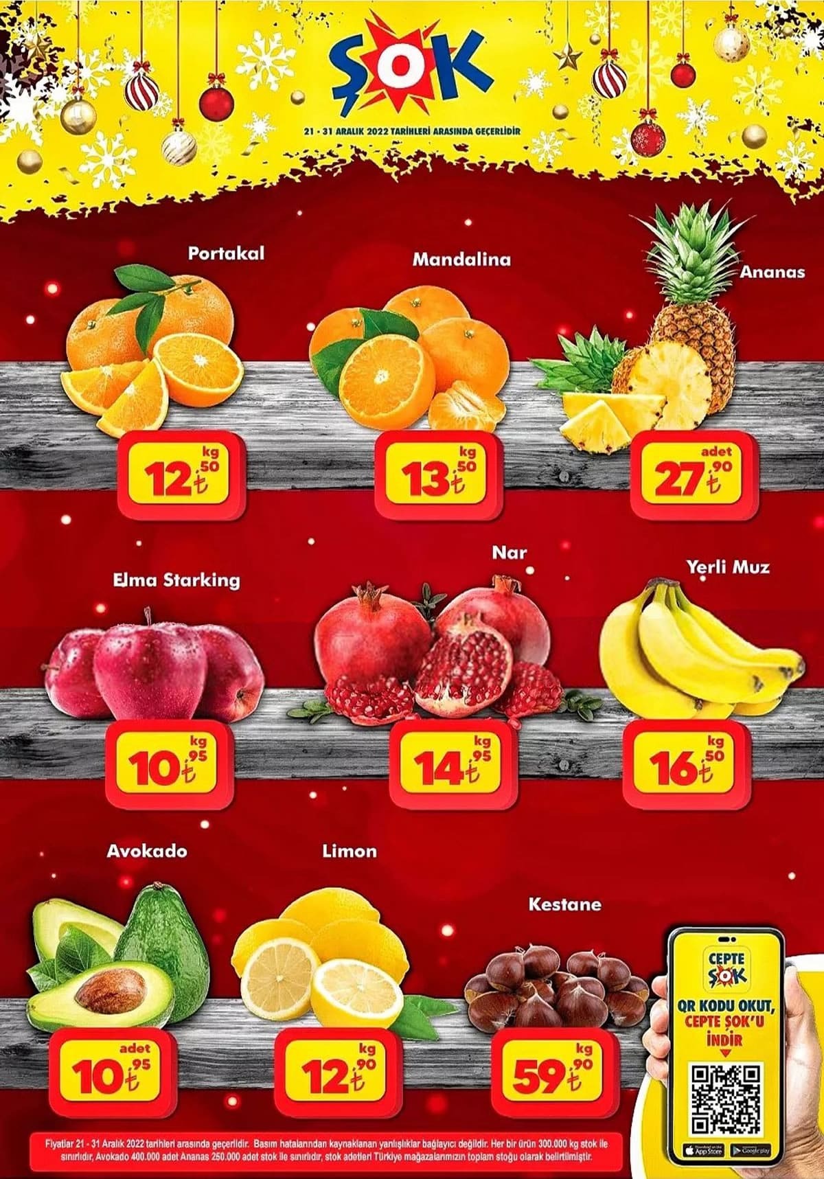 ŞOK 21 Aralık 2022 meyve sebze fiyatları